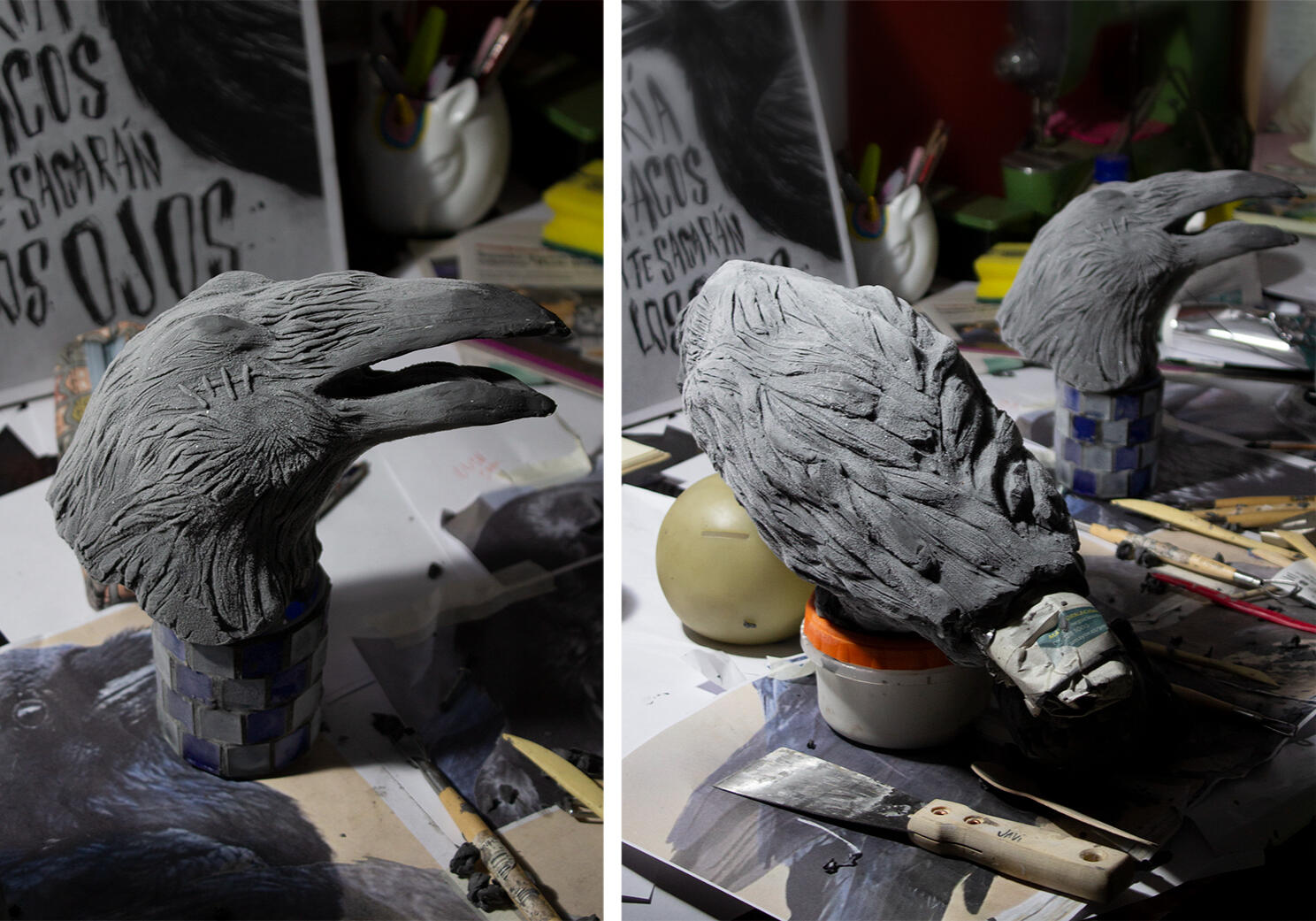 Modelado de cuervo en plasticera
